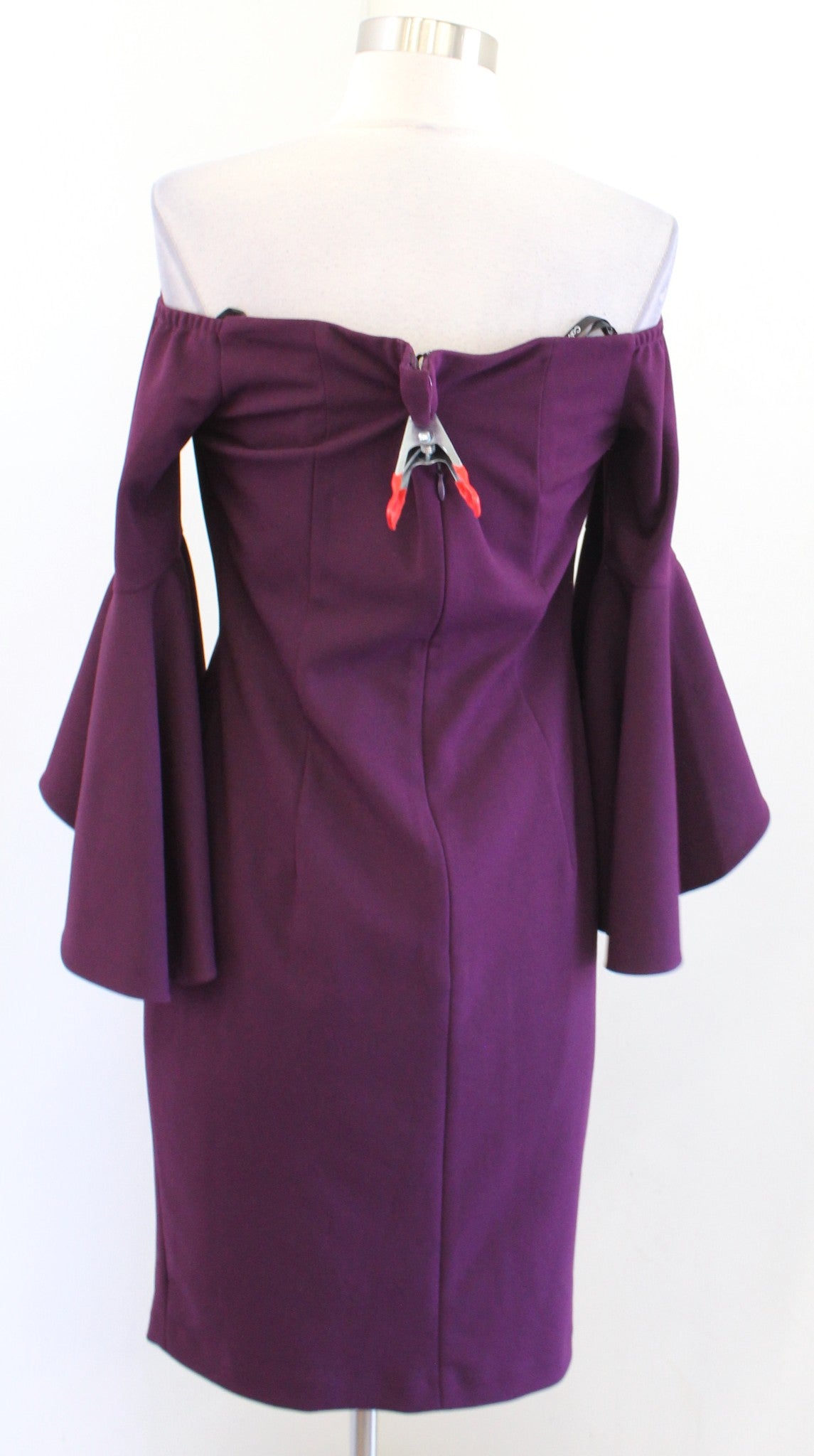 Calvin Klein Plum Off the Shoulder Bell Sleeve Sheath Dress Size 6 Cocktail