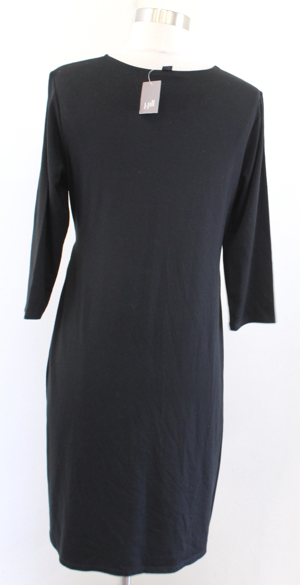 NWT J Jill Wearever Collection Solid Black Faux Wrap Ruched Knit Dress Sz PS SP