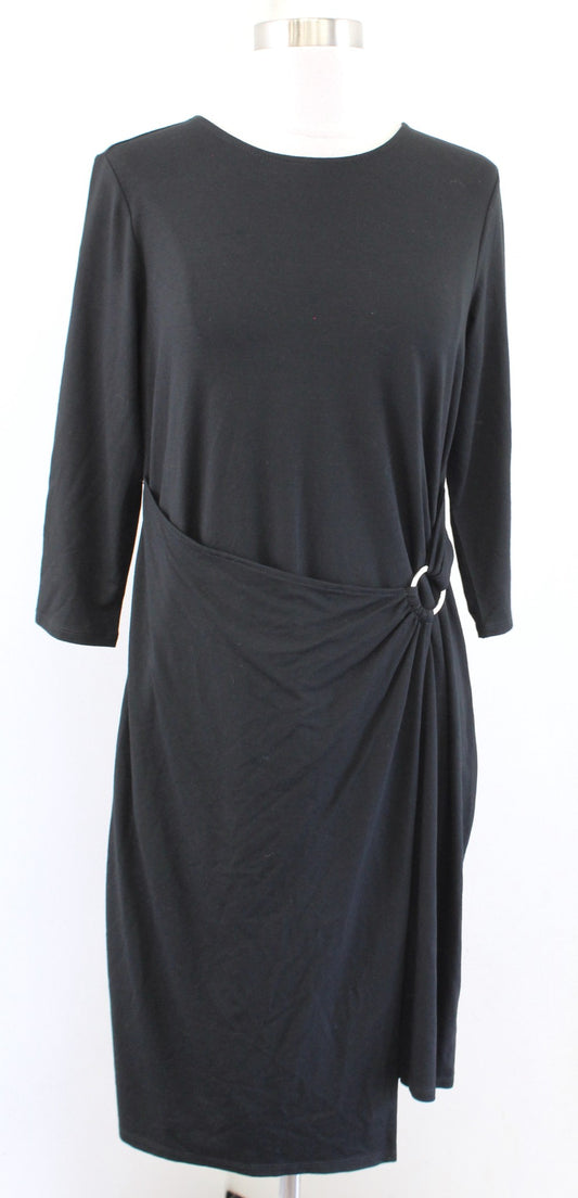 NWT J Jill Wearever Collection Solid Black Faux Wrap Ruched Knit Dress Sz PS SP