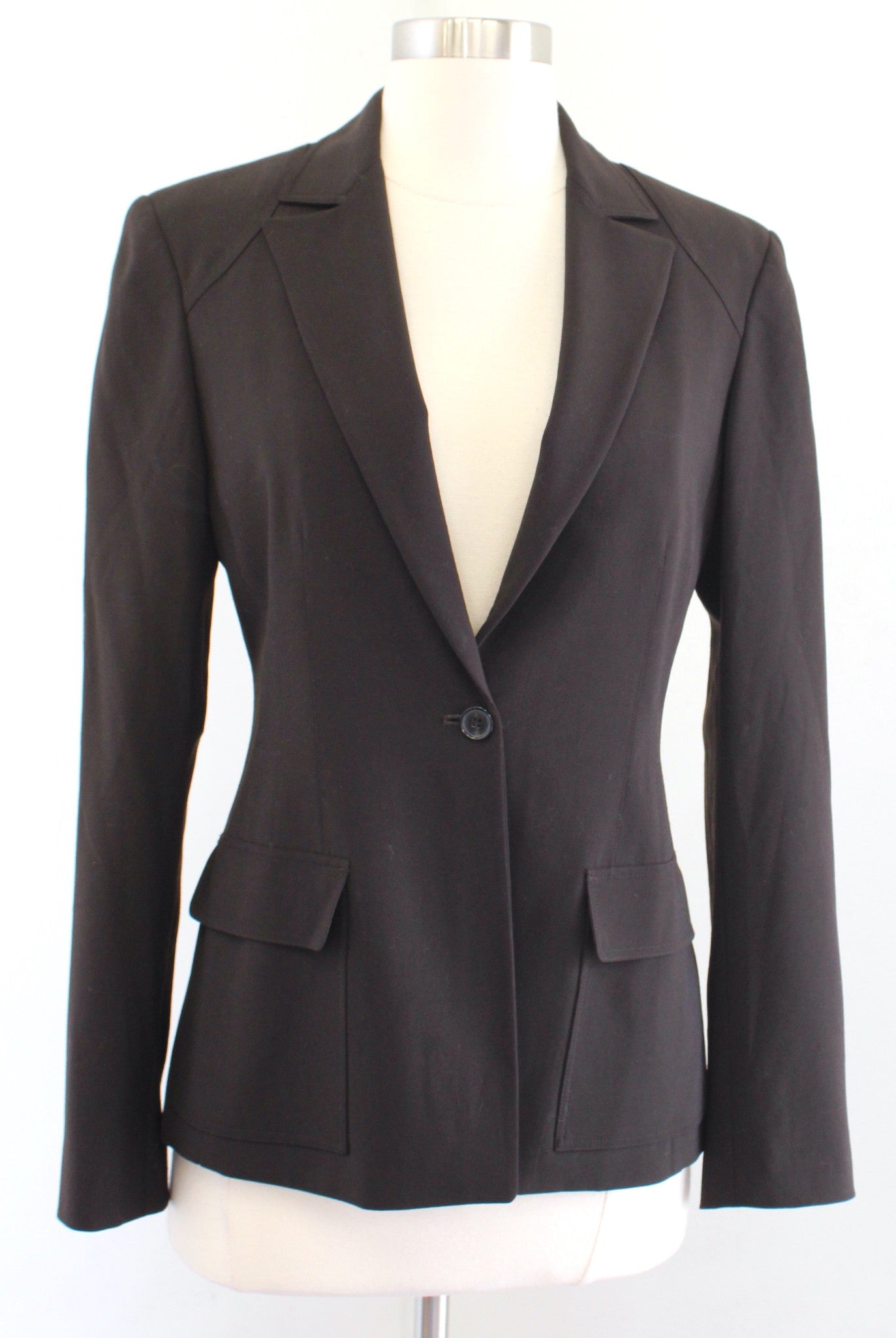 Elie Tahari Solid Chocolate Brown Wool Blend Single Button Blazer Jacket Size 4