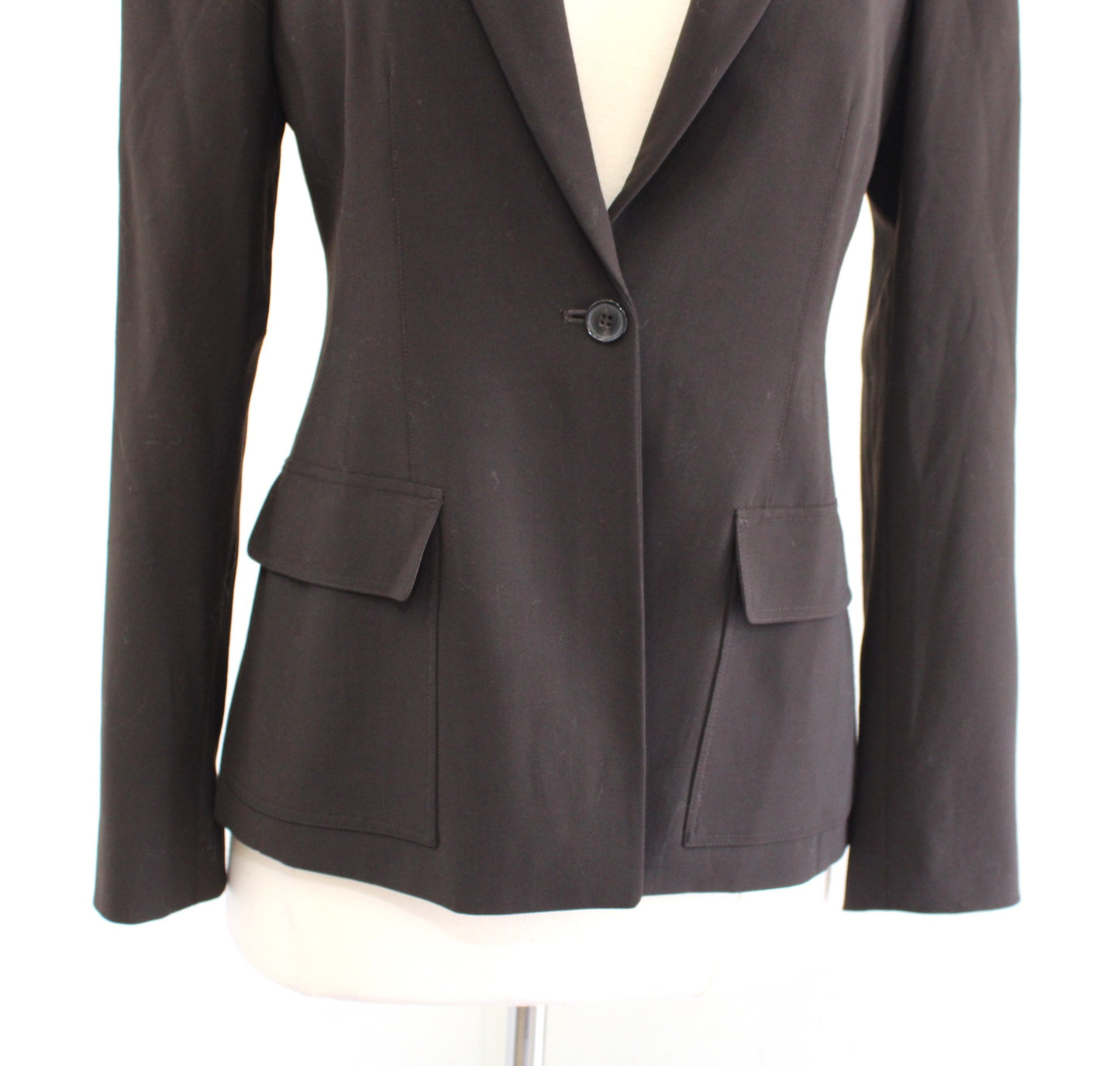 Elie Tahari Solid Chocolate Brown Wool Blend Single Button Blazer Jacket Size 4