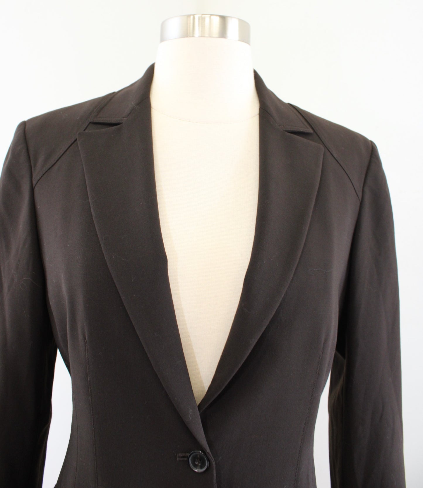 Elie Tahari Solid Chocolate Brown Wool Blend Single Button Blazer Jacket Size 4