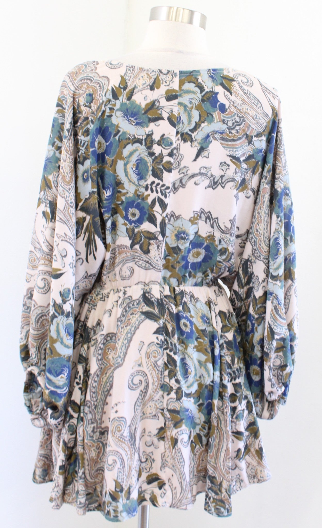 Free People High Plains Paisley Floral Plunge V Neck Mini Tunic Dress Size XS