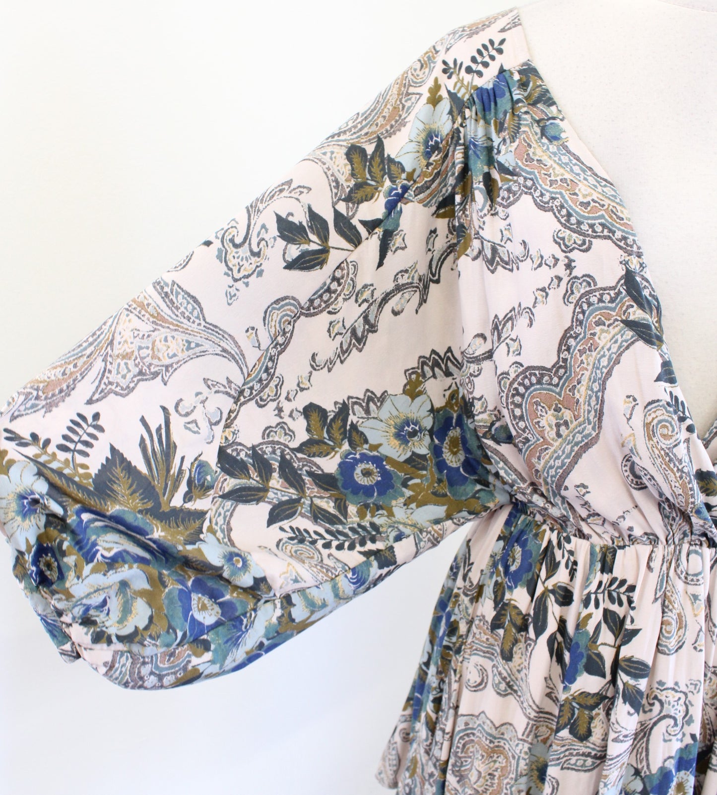 Free People High Plains Paisley Floral Plunge V Neck Mini Tunic Dress Size XS