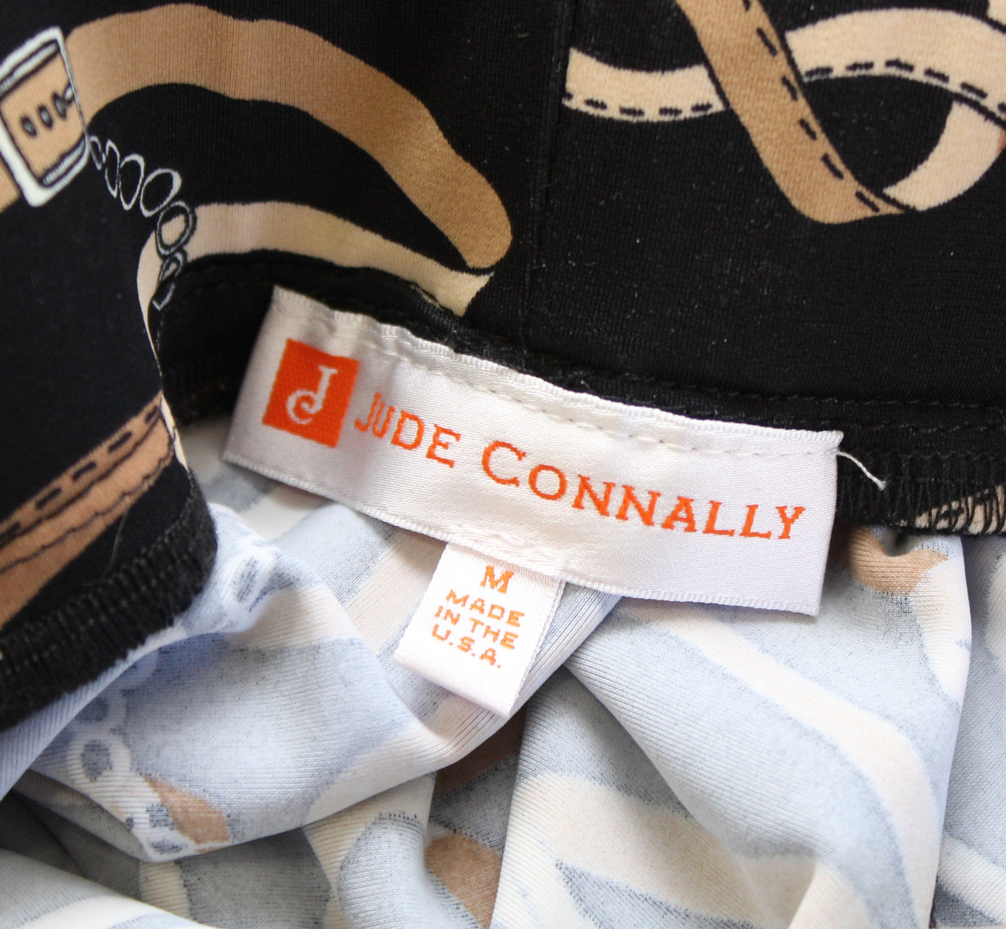 Jude Connally Black Scarf Equestrian Chain Print Wide Leg Jude Cloth Pants Sz M