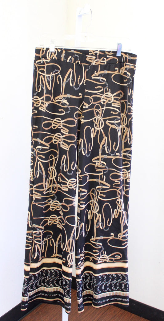 Jude Connally Black Scarf Equestrian Chain Print Wide Leg Jude Cloth Pants Sz M