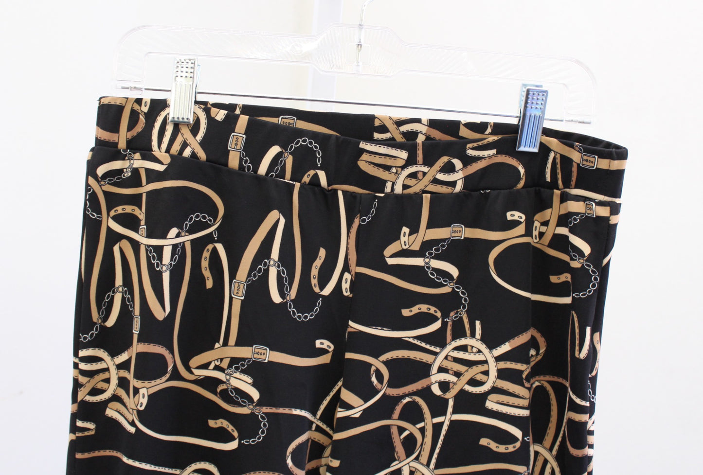 Jude Connally Black Scarf Equestrian Chain Print Wide Leg Jude Cloth Pants Sz M