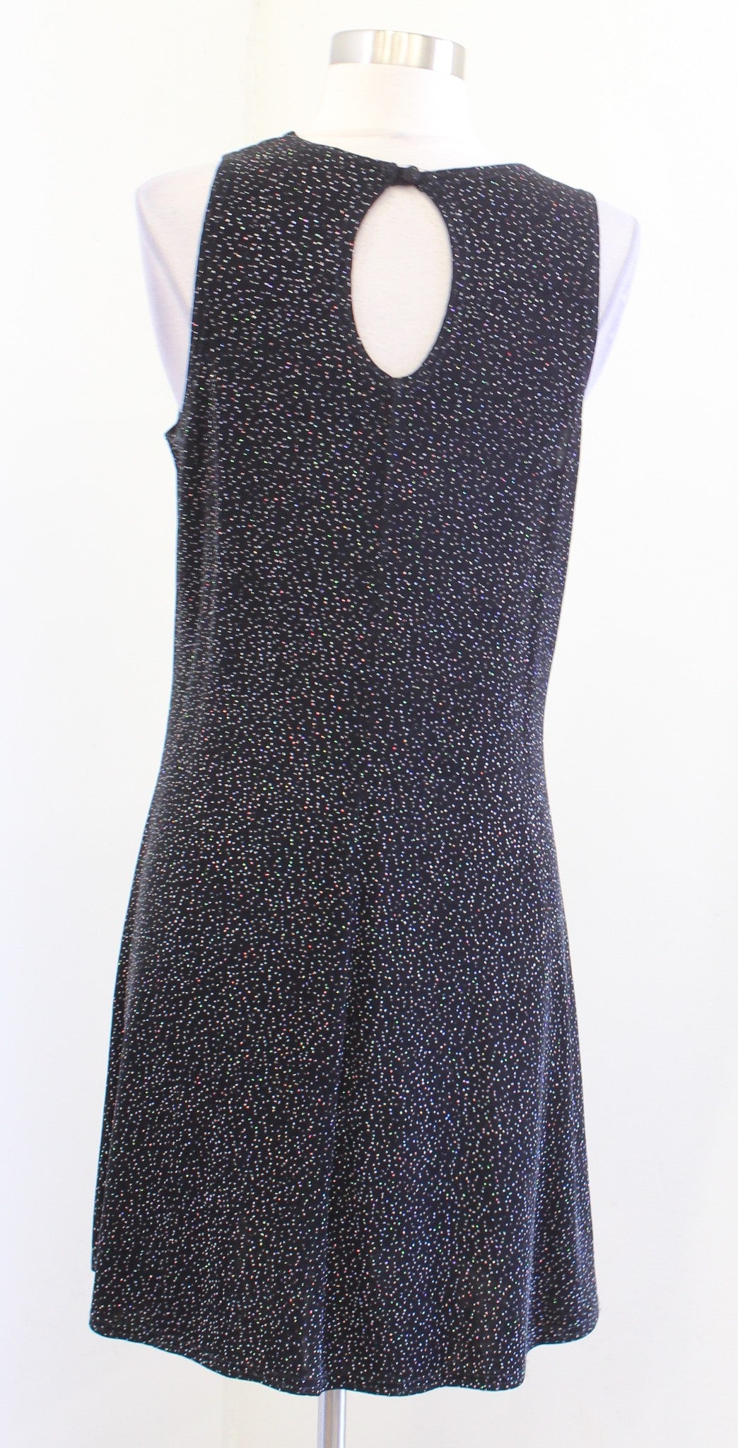 Vtg 90s Black Iridescent Sparkly Slinky Knit Cocktail Party Dress Size L Mini