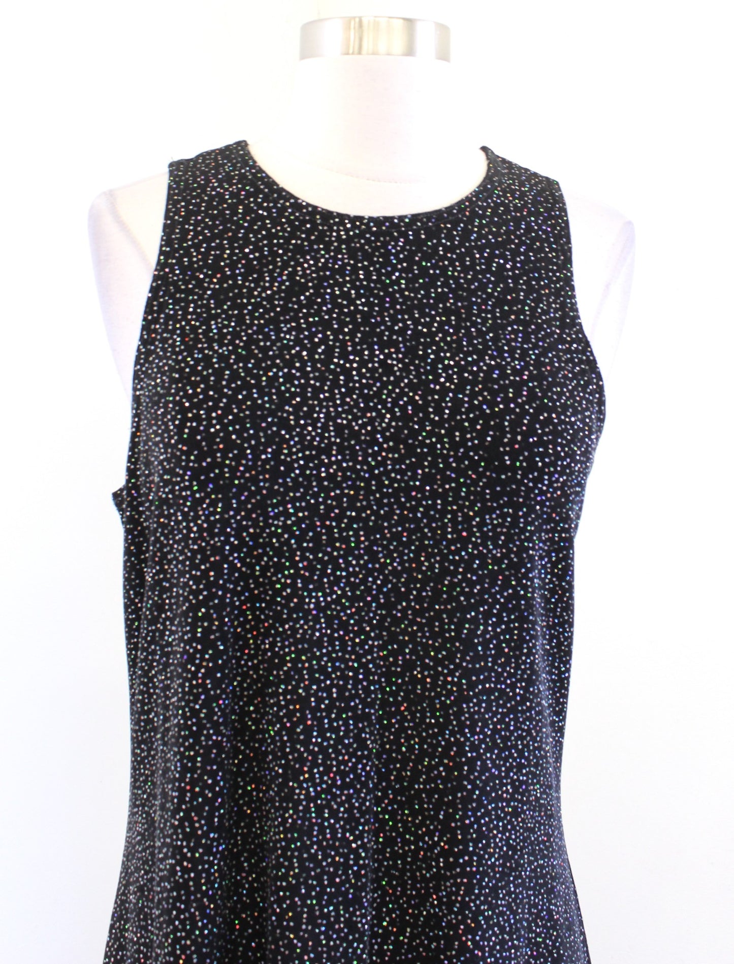 Vtg 90s Black Iridescent Sparkly Slinky Knit Cocktail Party Dress Size L Mini