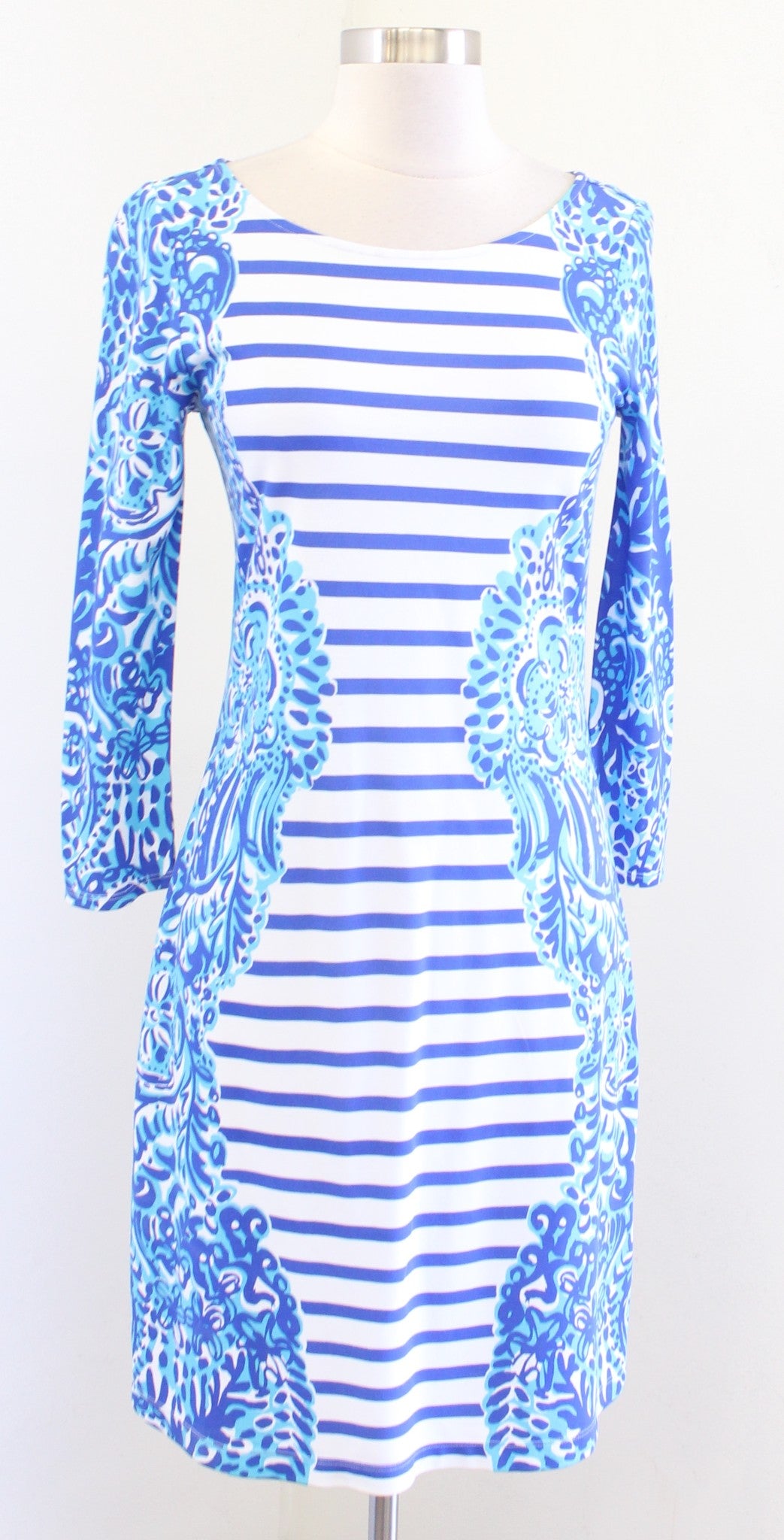 Lilly Pulitzer Womens Nila Dress Brilliant Blue Moon Jellies Stripe Size XS