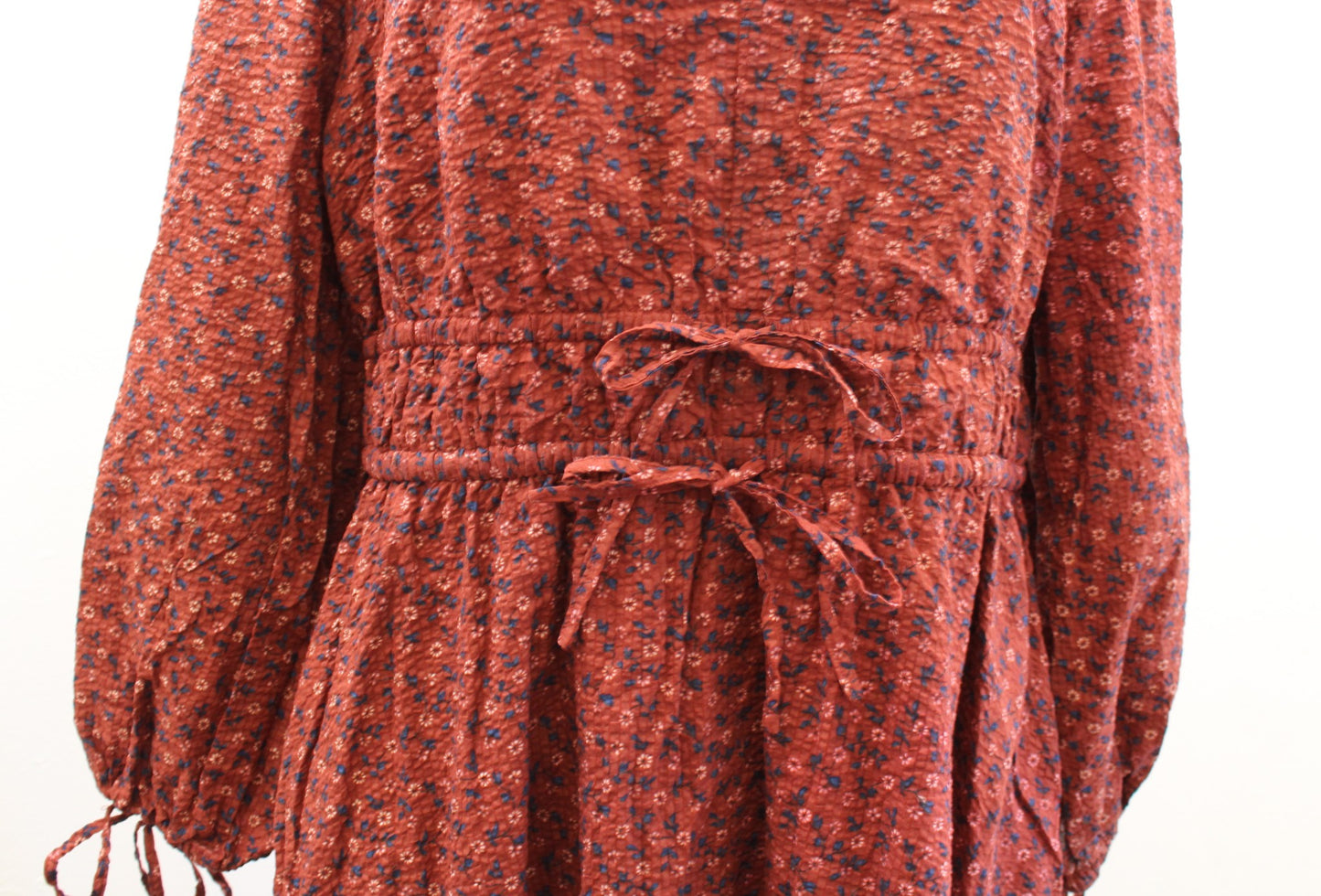 Madewell Sophia Brick Tie Front Textured Floral Print Midi Dress Size XL V Neck