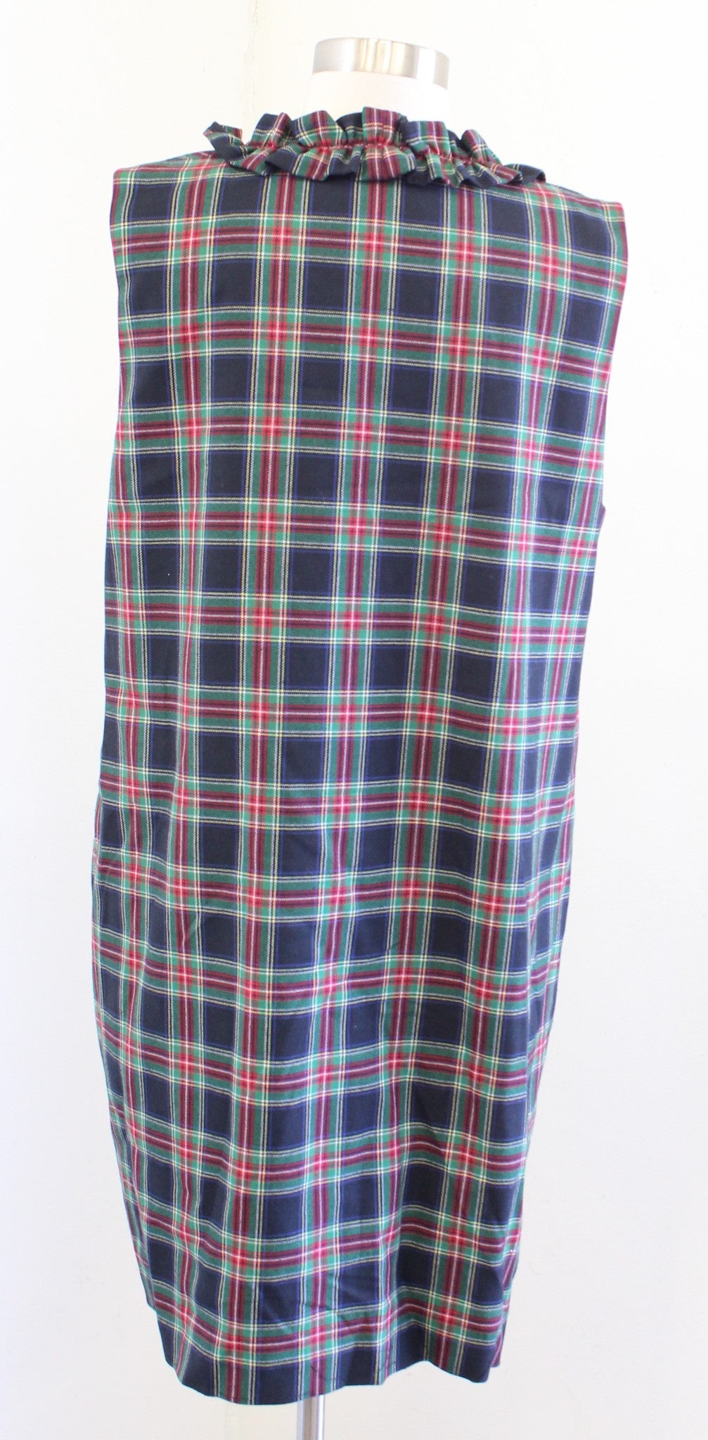 Vineyard Vines Tartan Plaid Wool Blend Ruffle Neck Dress Size 12 Navy Green Red