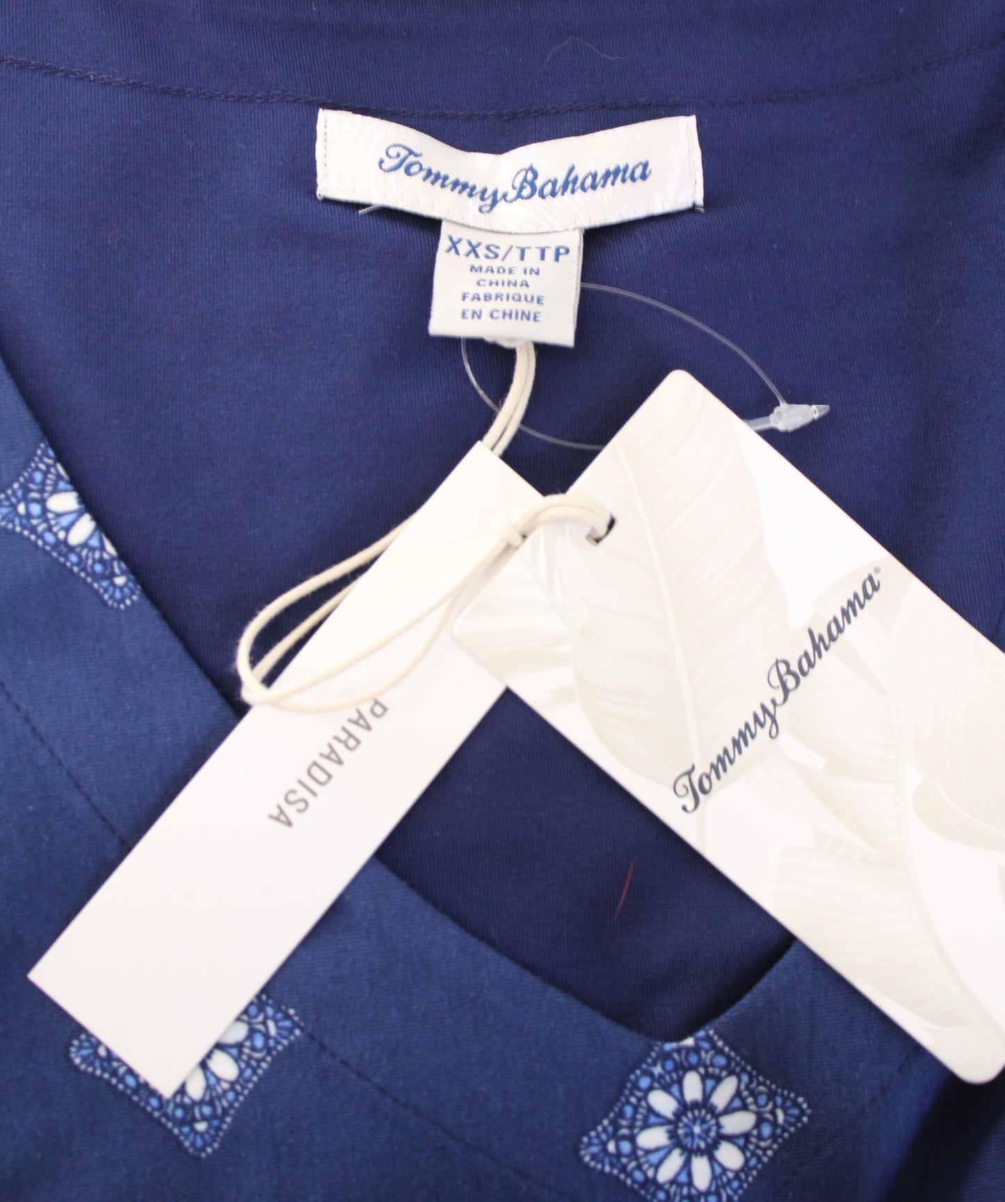 NWT Tommy Bahama Blue Medallion Print Asymmetric Handkerchief Hem Dress XXS 2XS