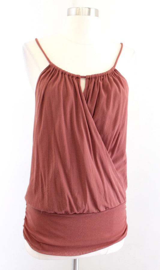 Weston Wear Anthropoogie Rust Ruched Keyhole Tank Top Blouse Size M