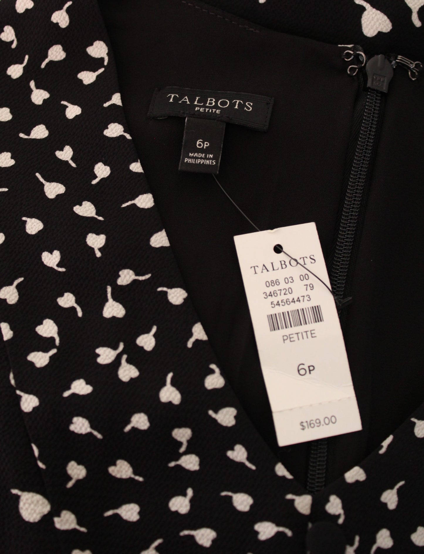 NWT Talbots Womens Black White Floral Flutter Sleeve Midi Dress Size 6P