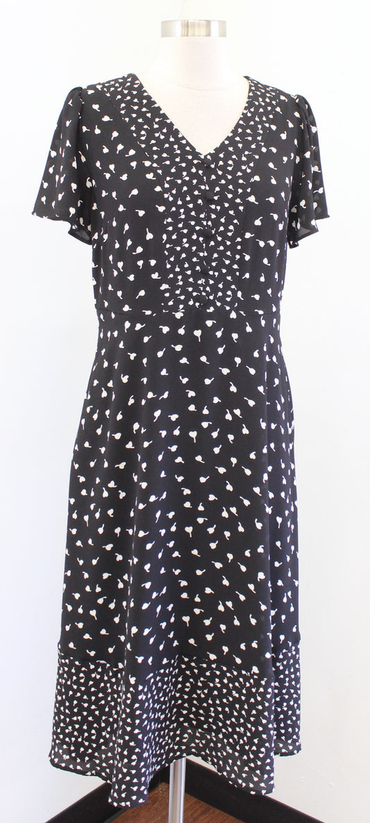 NWT Talbots Womens Black White Floral Flutter Sleeve Midi Dress Size 6P