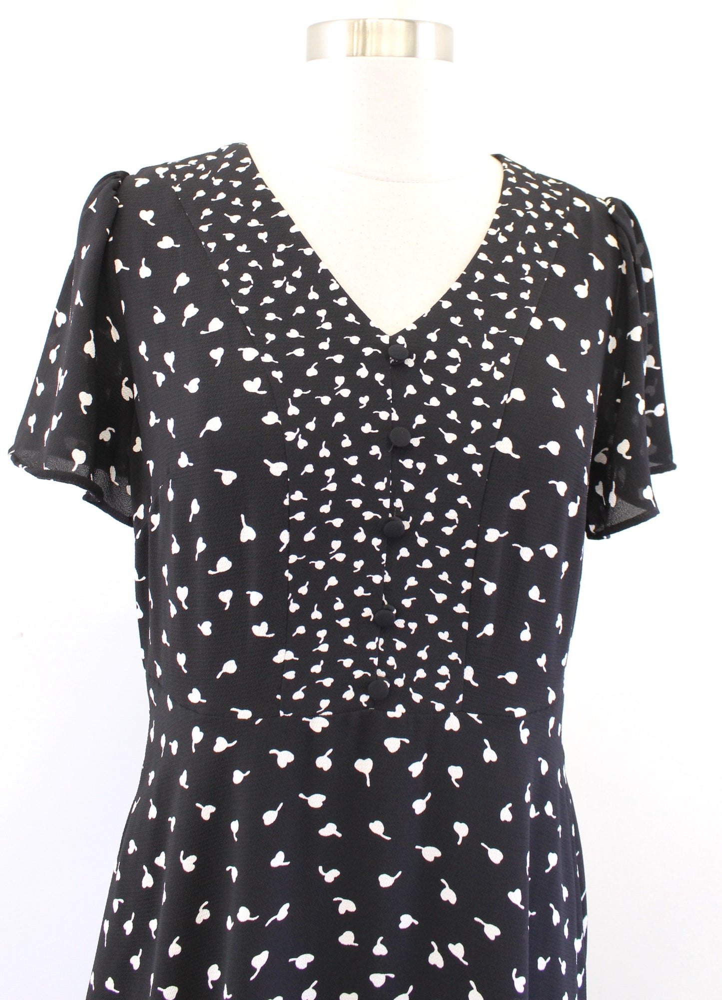 NWT Talbots Womens Black White Floral Flutter Sleeve Midi Dress Size 6P