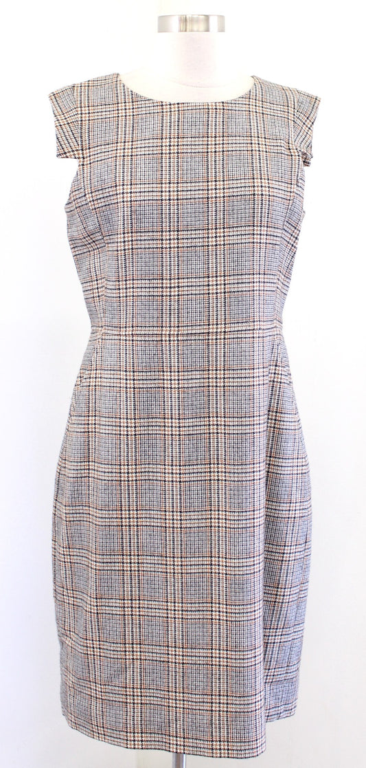 J Crew Wool Blend Cap Sleeve Sheath Dress in Glen Plaid Size 10 Gray Career