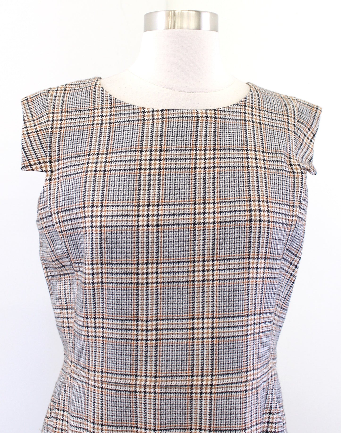 J Crew Wool Blend Cap Sleeve Sheath Dress in Glen Plaid Size 10 Gray Career
