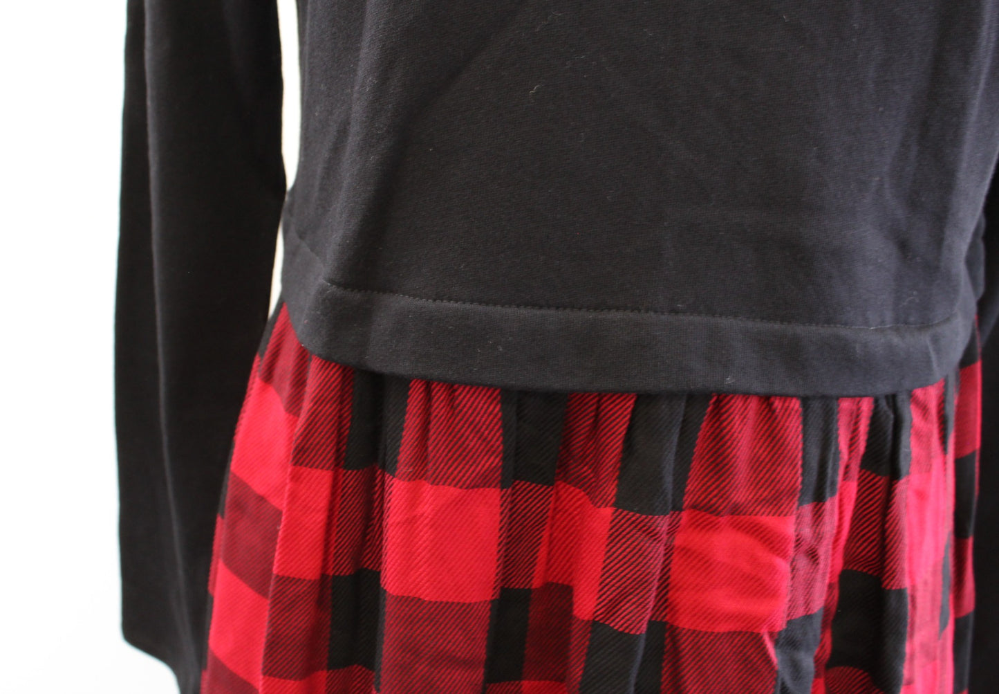 NWT J Jill Womens Black Red Buffalo Plaid Mixed Media Dress Size XS