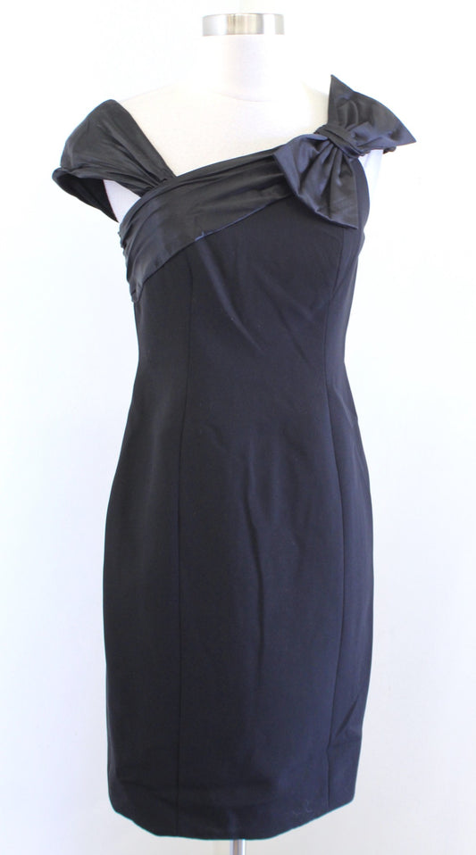 Carmen Marc Valvo Collection Black Asymmetric Neck Bow Cocktail Party Dress Sz 2