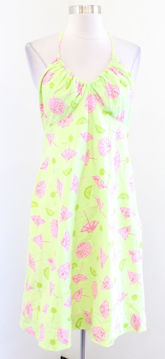 Vtg Lilly Pulitzer Womens Green Umbrella Fruit Lime Print Halter Dress Size 10