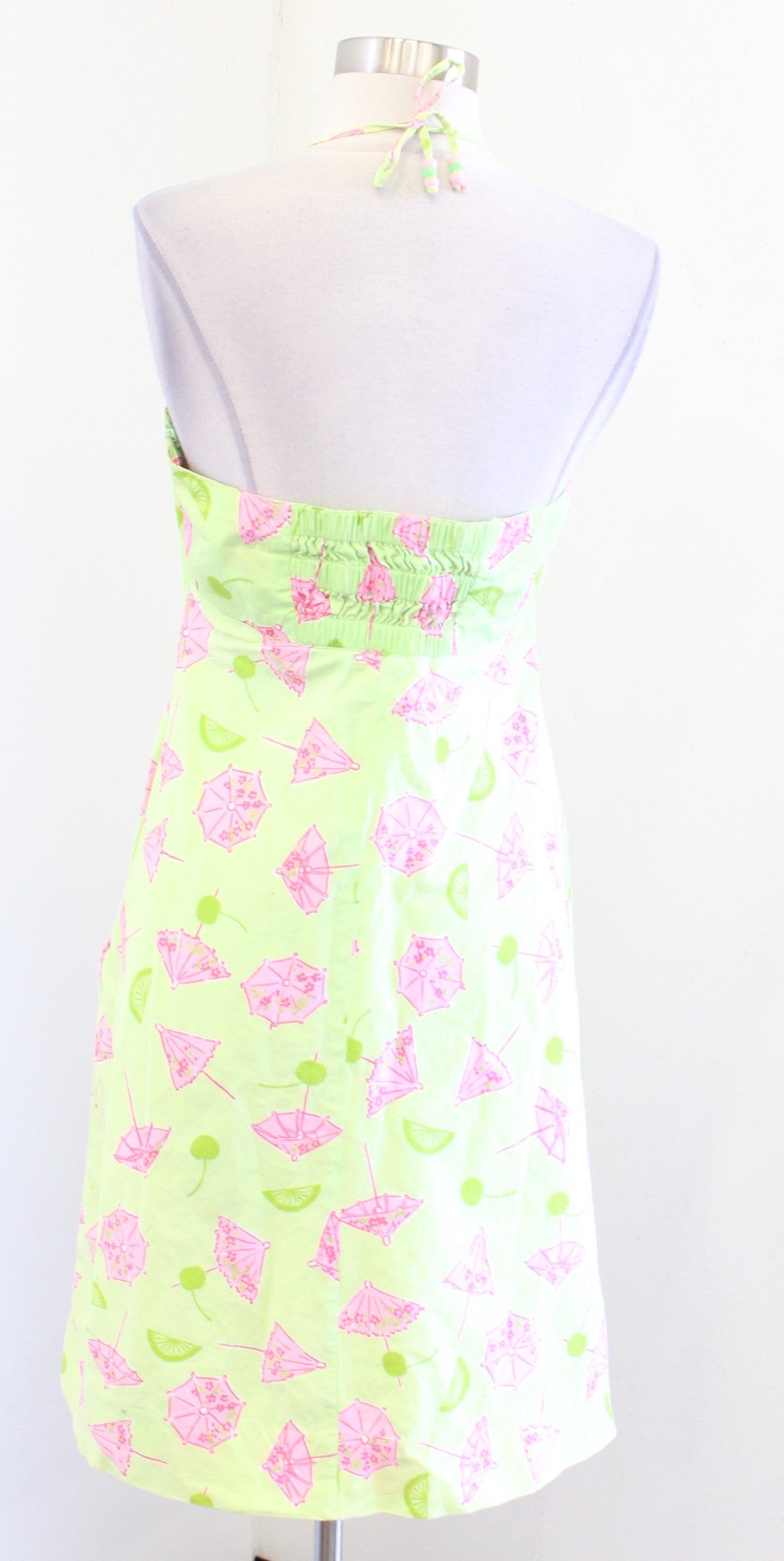 Vtg Lilly Pulitzer Womens Green Umbrella Fruit Lime Print Halter Dress Size 10