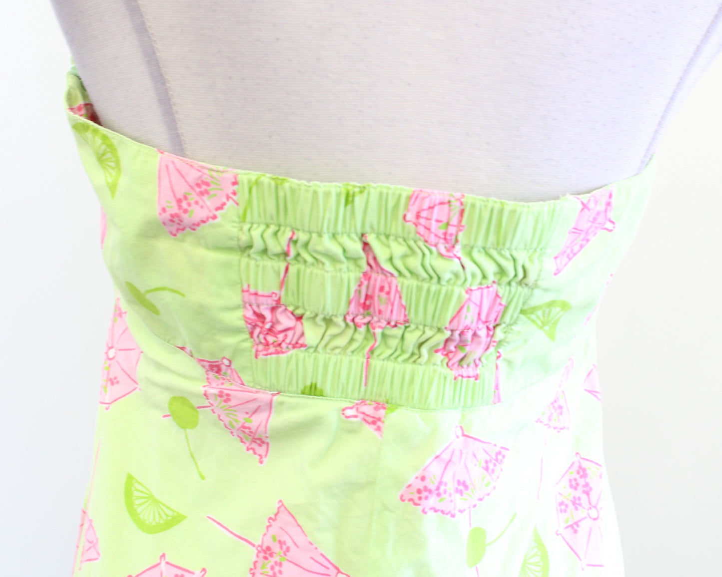 Vtg Lilly Pulitzer Womens Green Umbrella Fruit Lime Print Halter Dress Size 10