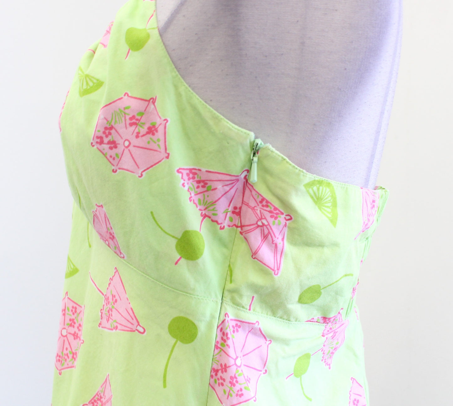 Vtg Lilly Pulitzer Womens Green Umbrella Fruit Lime Print Halter Dress Size 10