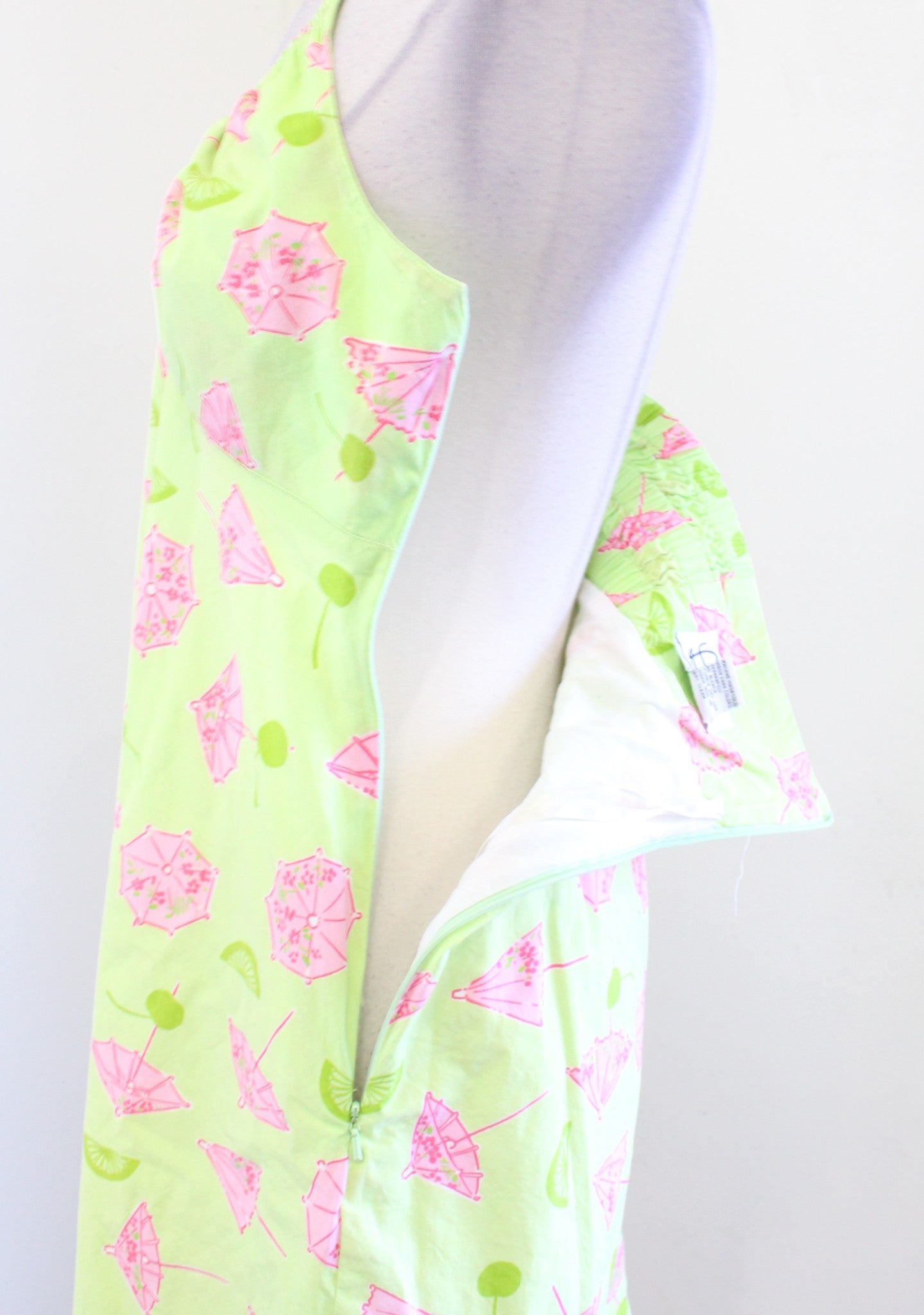 Vtg Lilly Pulitzer Womens Green Umbrella Fruit Lime Print Halter Dress Size 10