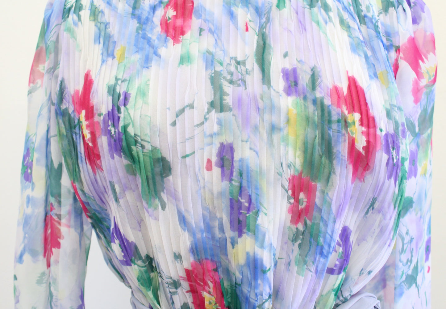 Vtg 80s 90s Blue Watercolor Floral Print Tie Waist Shirt Dress Sz 8 Modest Retro