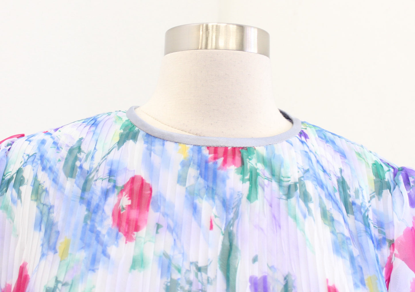Vtg 80s 90s Blue Watercolor Floral Print Tie Waist Shirt Dress Sz 8 Modest Retro