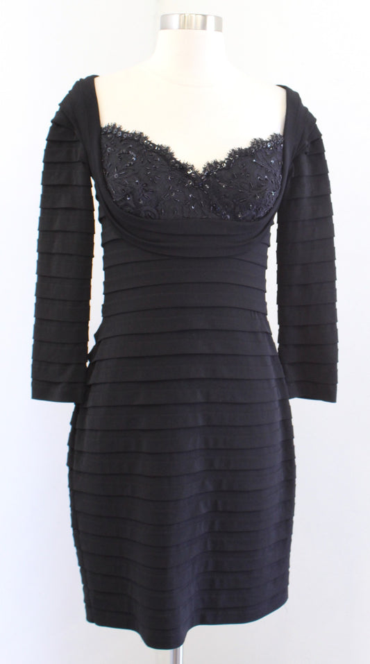 Tadashi Collection Black Lace Sequin Bust Tiered Sheath Dress Size XS Evening