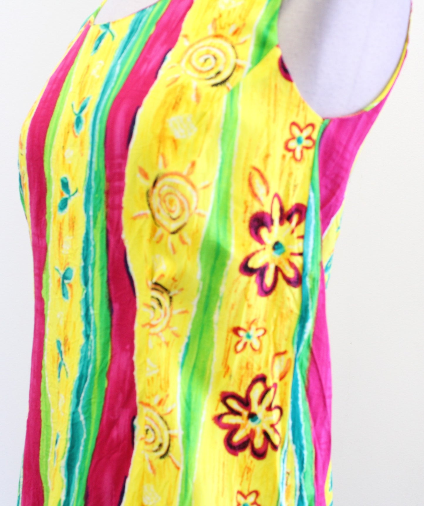 Vtg 90s Xtreme Island Design Hawaiian Colorful Floral Mini Dress Size S Beach