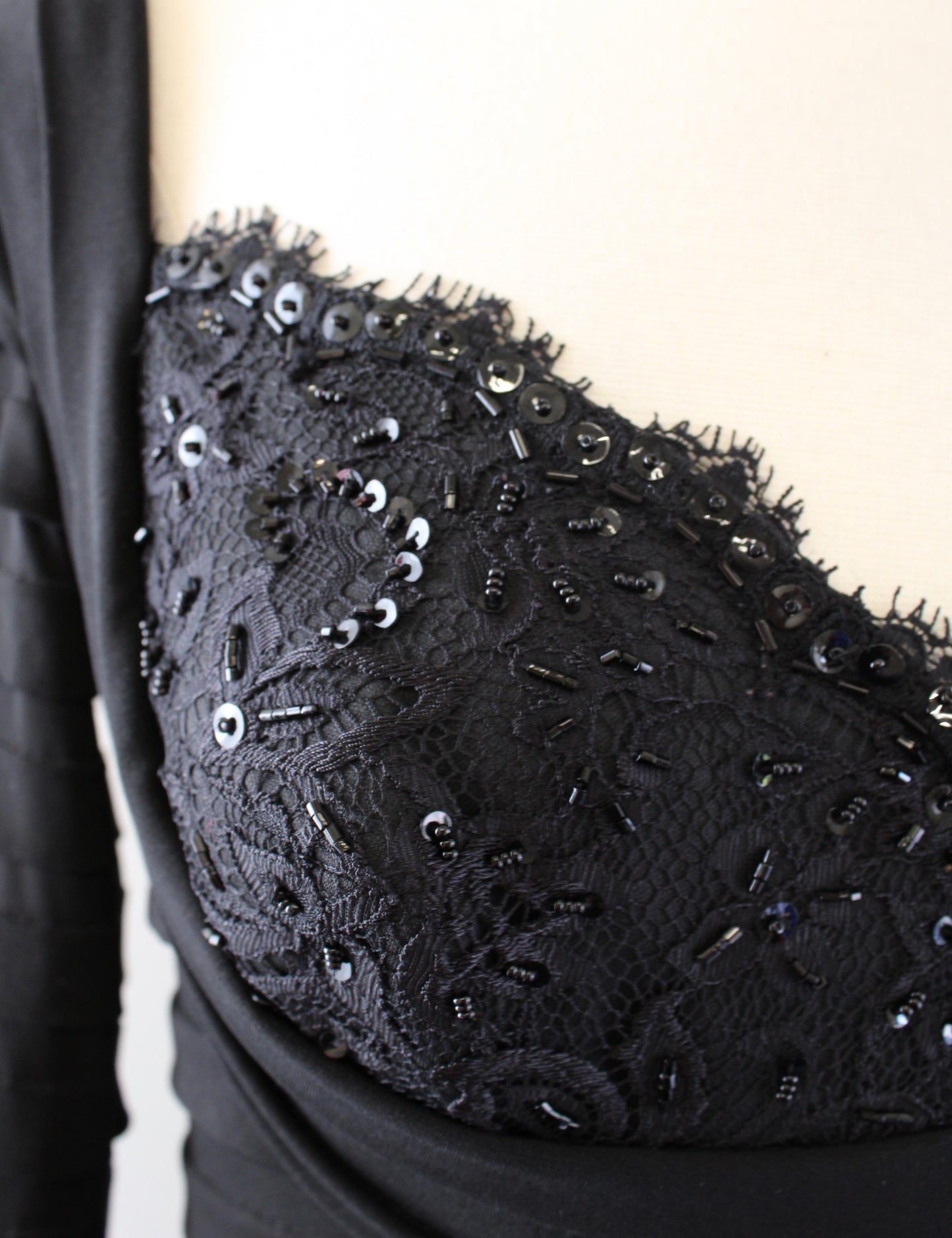 Tadashi Collection Black Lace Sequin Bust Tiered Sheath Dress Size XS Evening