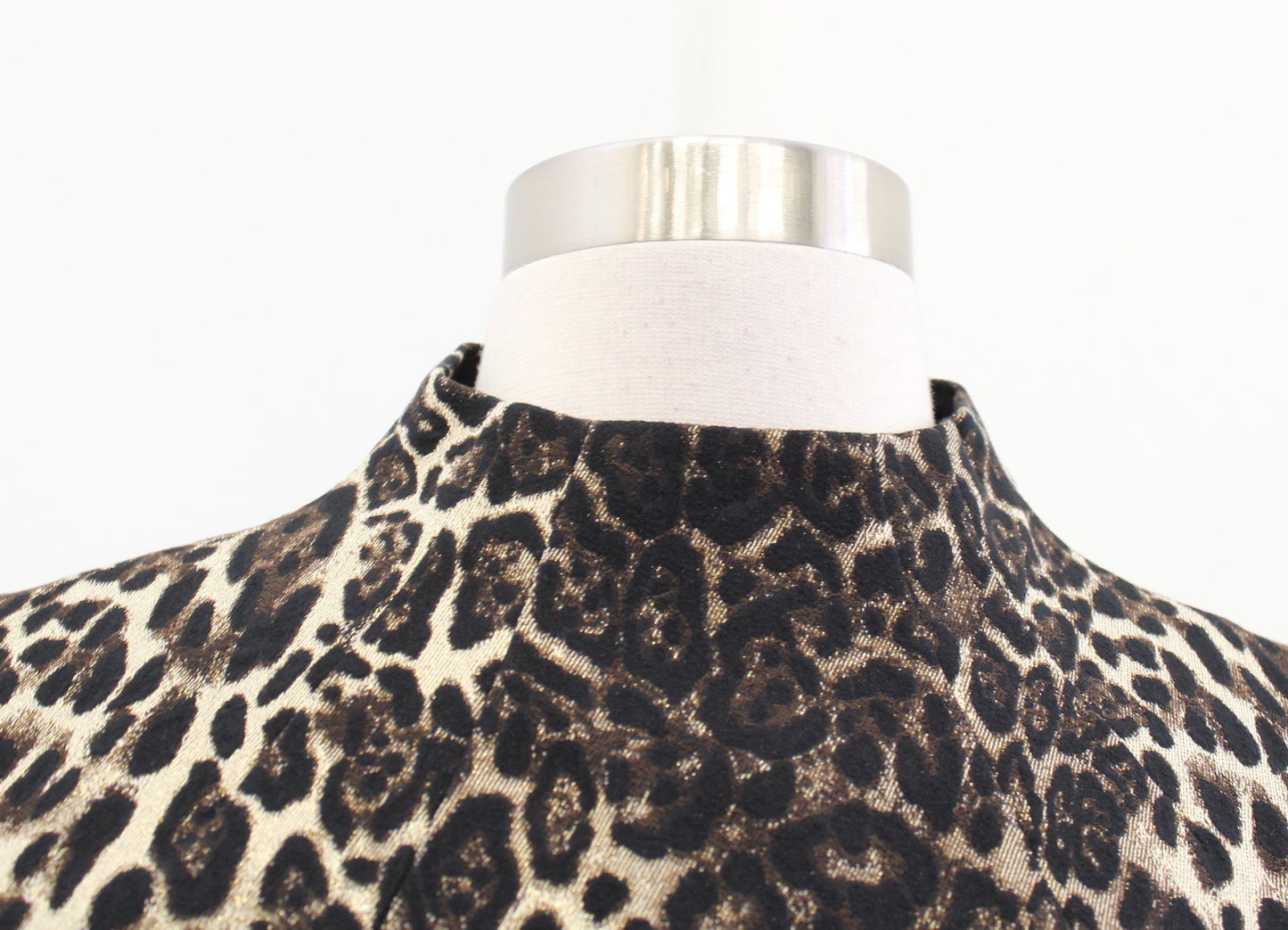 Etcetera Metallic Shimmer Leopard Print Mock Neck Sheath Dress Size 2 Career