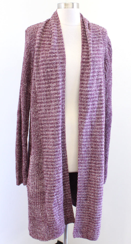 Barefoot Dreams Cozychic Lite Montecito Cardigan Sweater Size XL Burgundy Ribbed