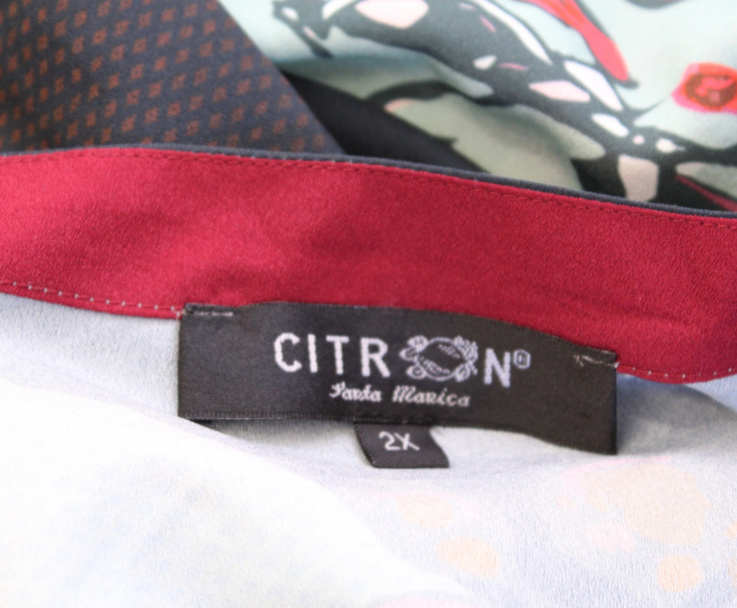 Citron Santa Monica Blue Red Color Block Floral Duster Kimono Size 2X