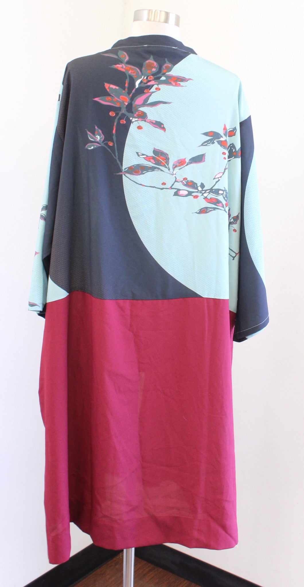 Citron Santa Monica Blue Red Color Block Floral Duster Kimono Size 2X