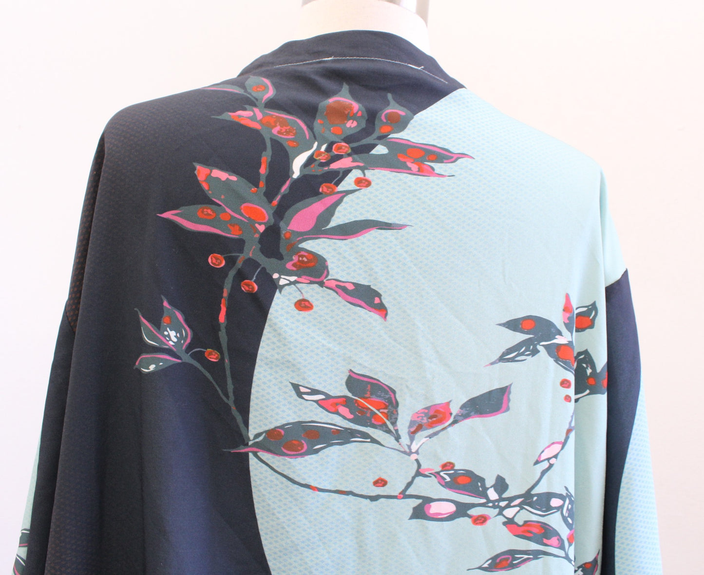 Citron Santa Monica Blue Red Color Block Floral Duster Kimono Size 2X