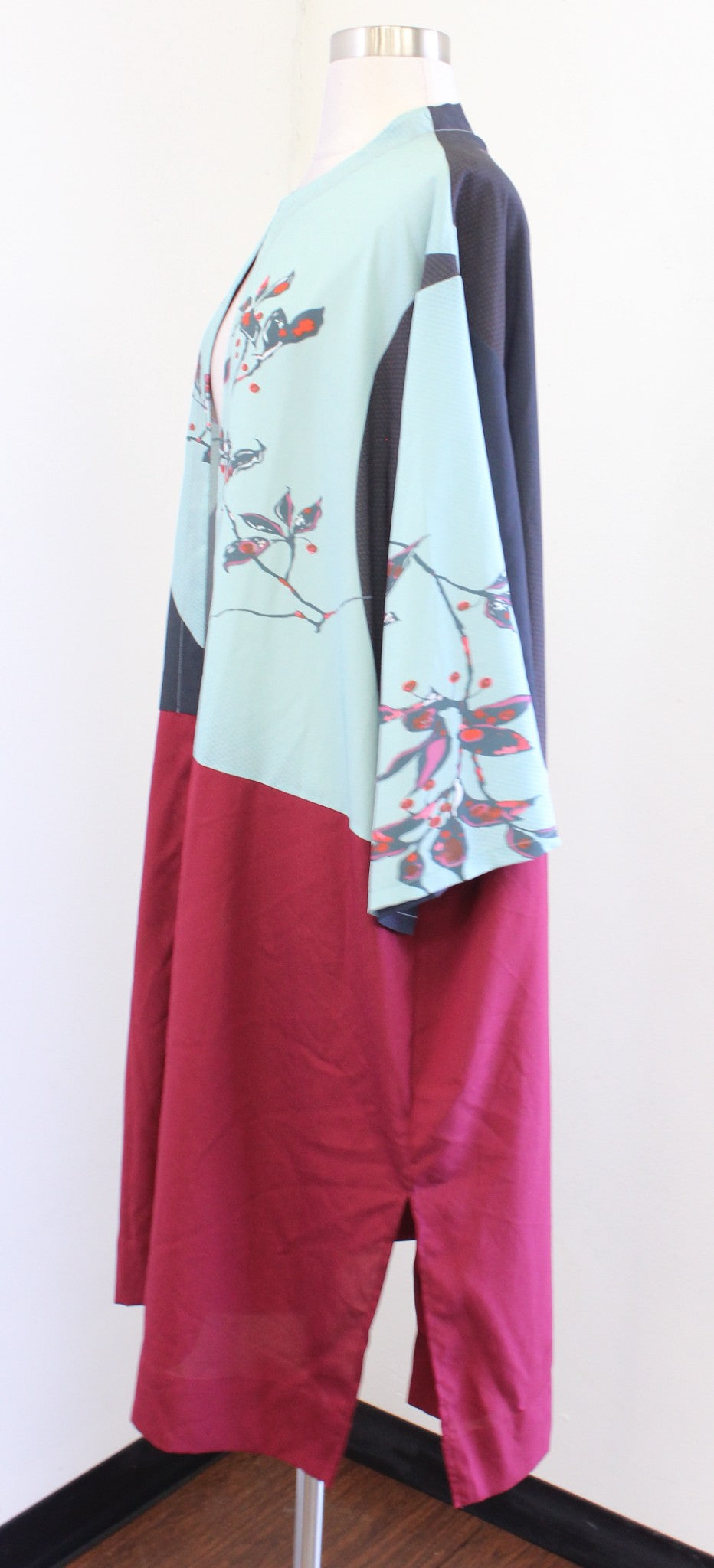 Citron Santa Monica Blue Red Color Block Floral Duster Kimono Size 2X