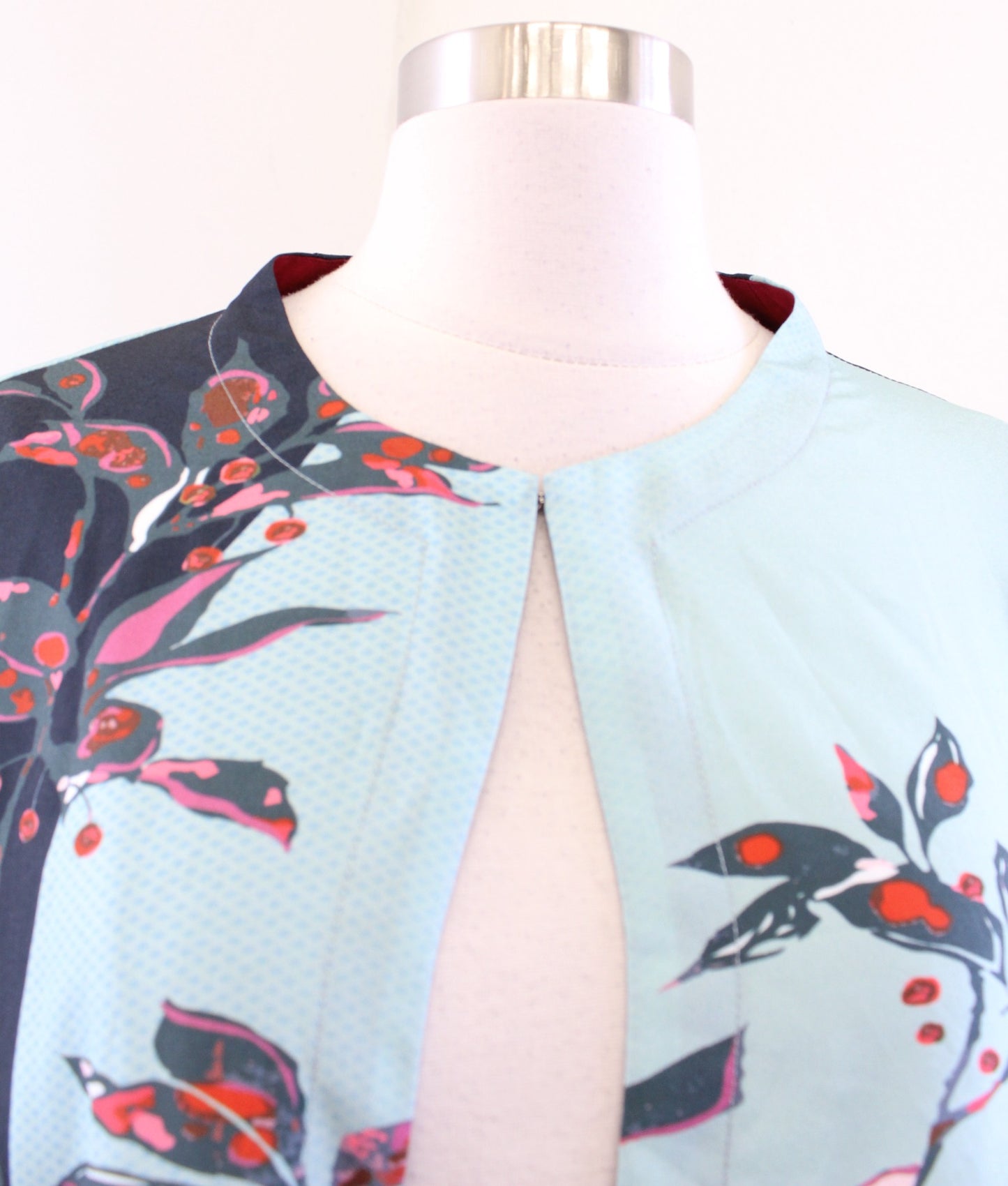 Citron Santa Monica Blue Red Color Block Floral Duster Kimono Size 2X
