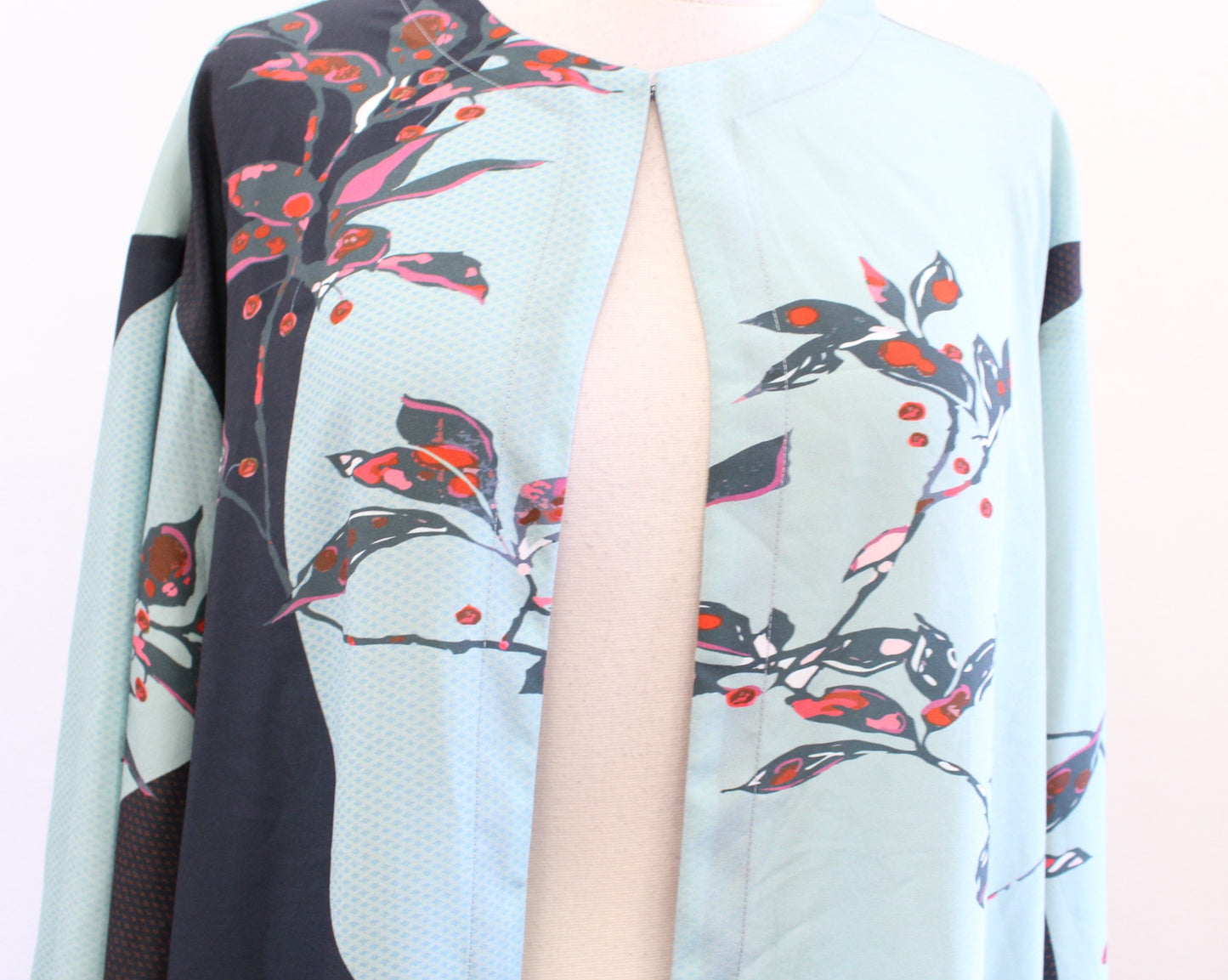 Citron Santa Monica Blue Red Color Block Floral Duster Kimono Size 2X