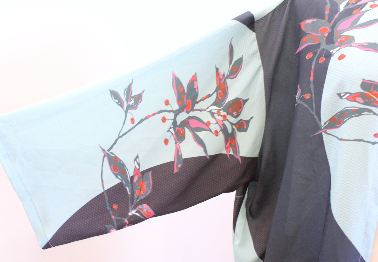 Citron Santa Monica Blue Red Color Block Floral Duster Kimono Size 2X