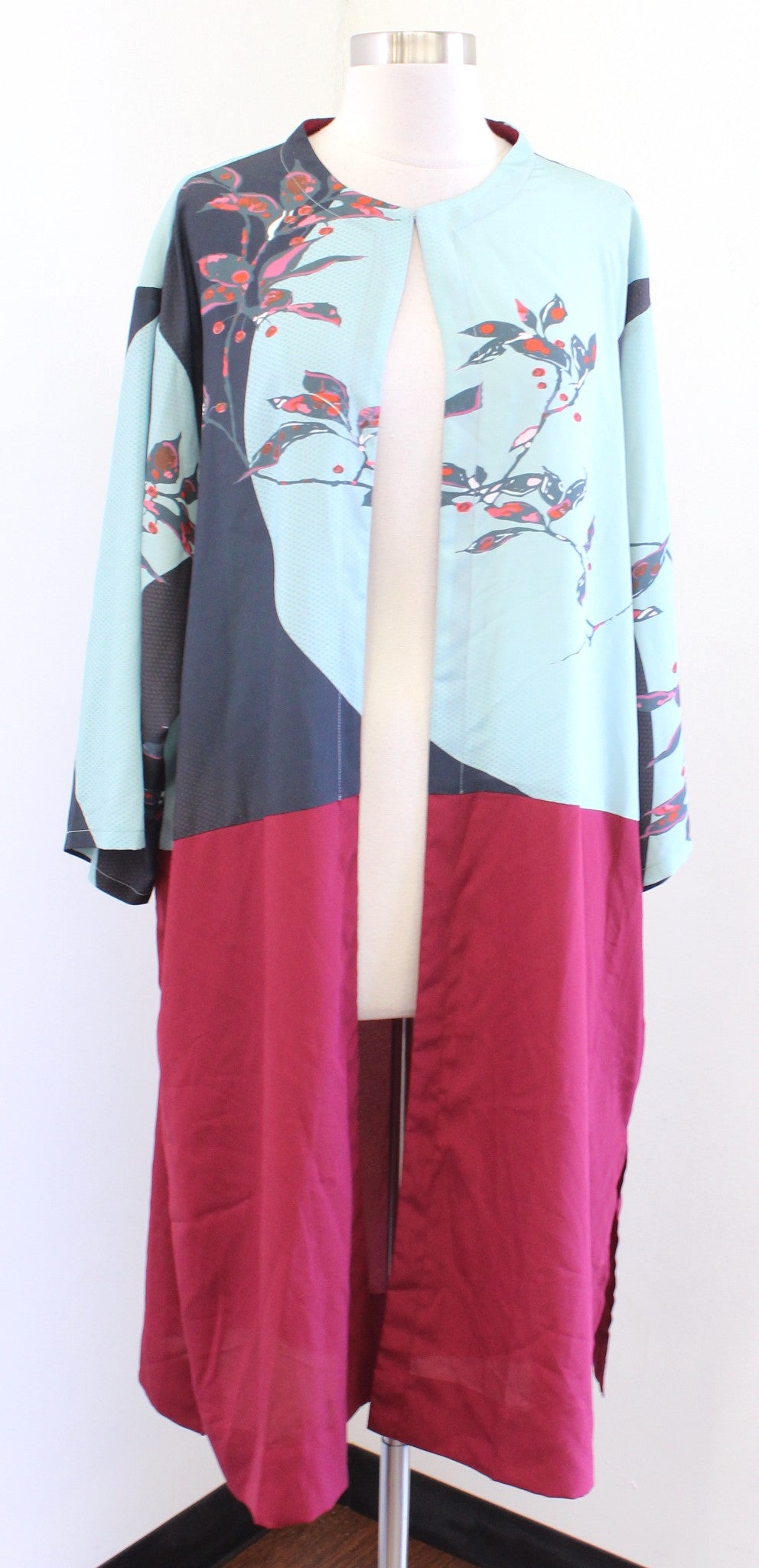Citron Santa Monica Blue Red Color Block Floral Duster Kimono Size 2X