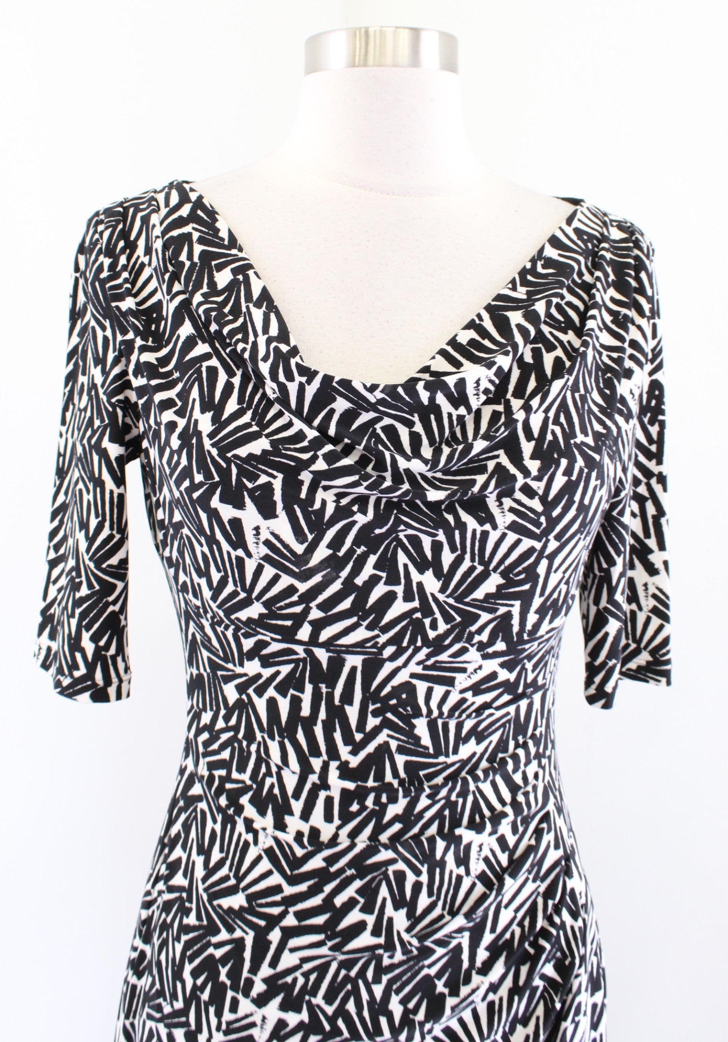 Lauren Ralph Lauren Black White Abstract Print Ruched Wiggle Sheath Dress Size 2