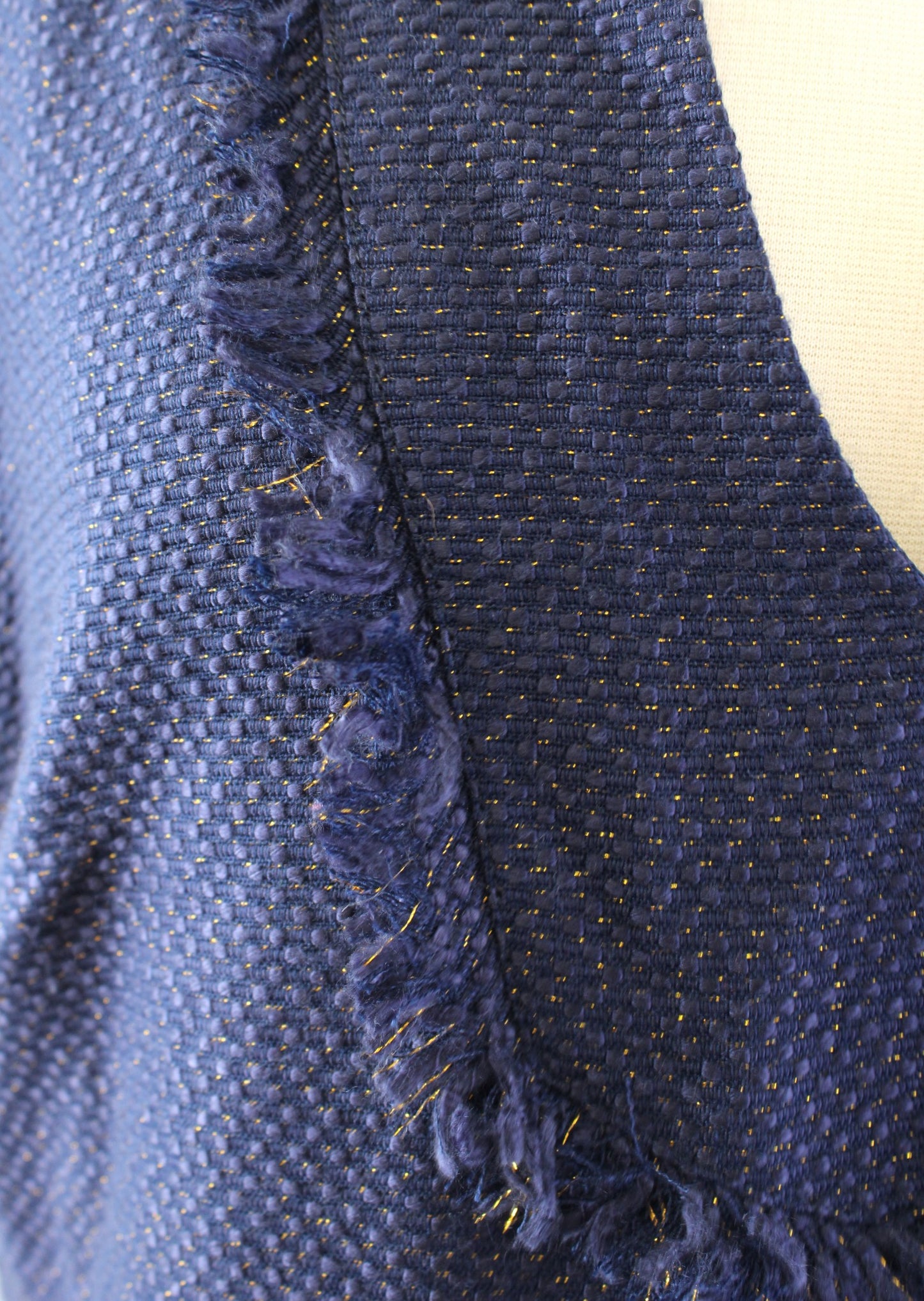 Sail to Sable Navy Blue Gold Metallic Tweed Fringe Tunic Shift Dress Size 10
