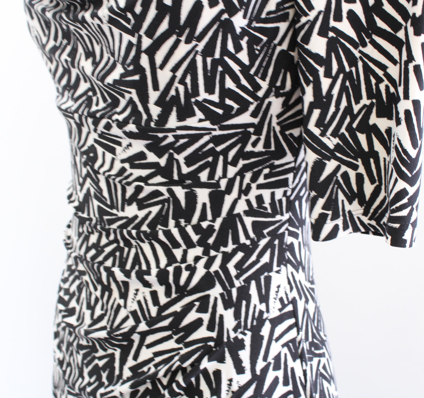 Lauren Ralph Lauren Black White Abstract Print Ruched Wiggle Sheath Dress Size 2