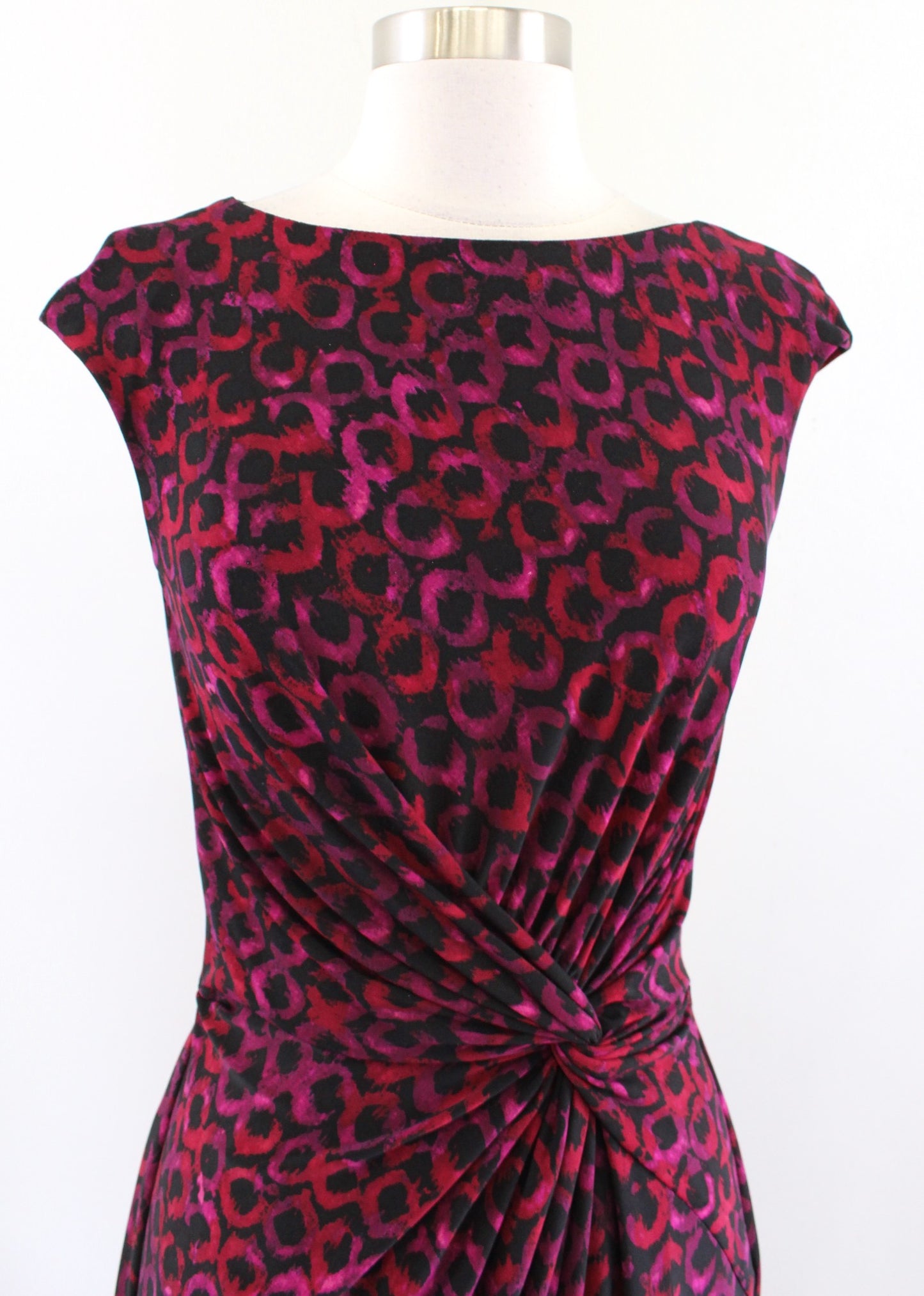 Lauren Ralph Lauren Black Red Pink Multi Twist Knot Ruched Sheath Dress Size 4