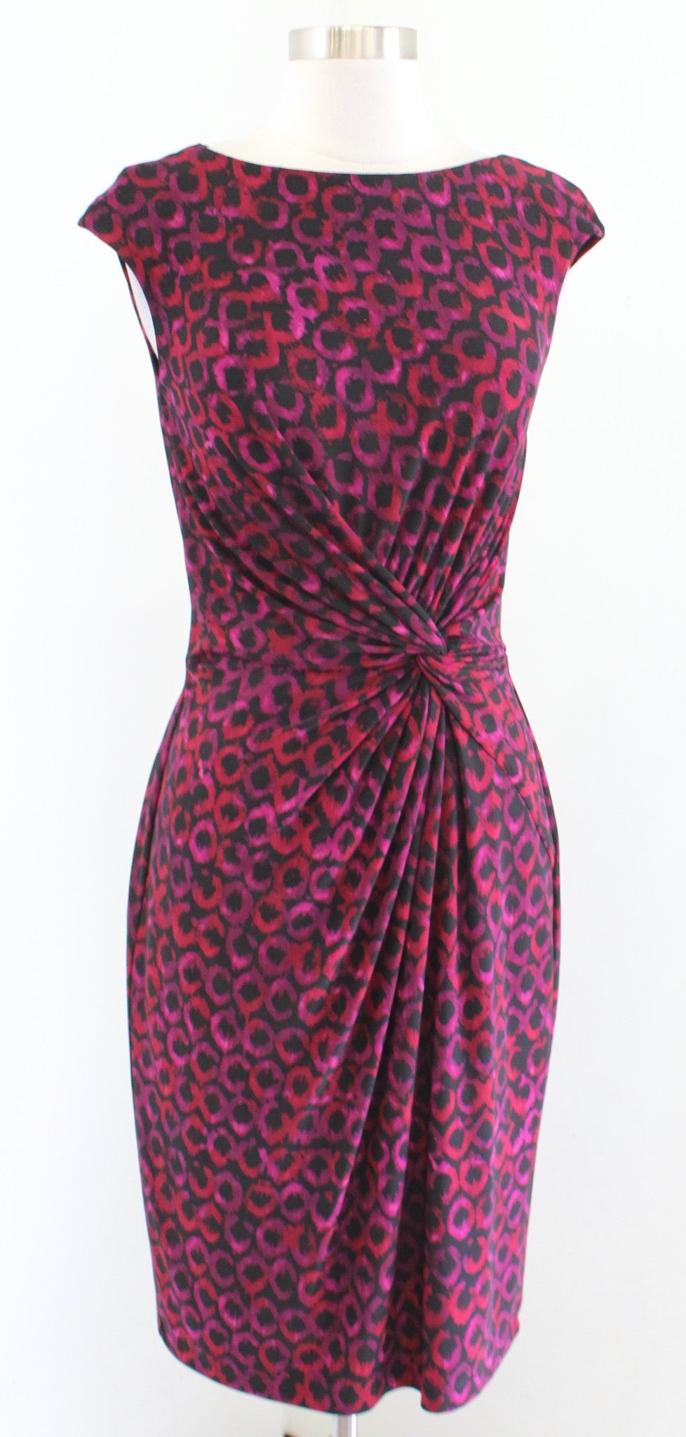 Lauren Ralph Lauren Black Red Pink Multi Twist Knot Ruched Sheath Dress Size 4